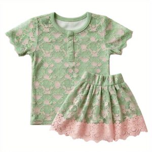 Green & Pink Lace skirt and Top