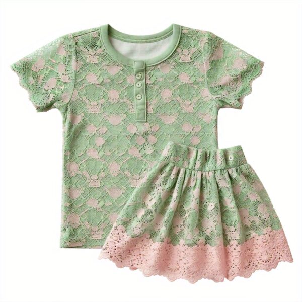 Green & Pink Lace skirt and Top