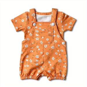 Orange Floral Dungree with T-shirt