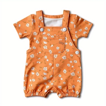 Orange Floral Dungree with T-shirt